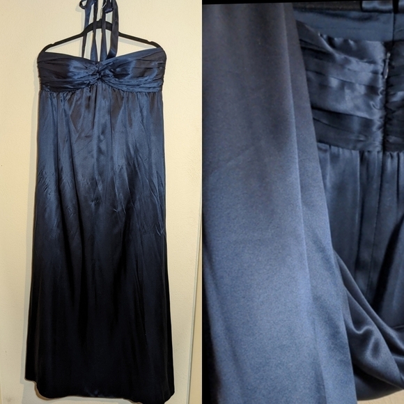 Antonio Melani navy silk evening gown strapless halter tie - Picture 1 of 12